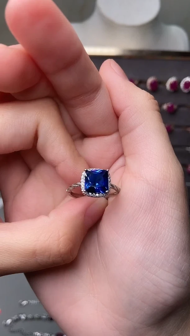 戒指蓝宝石银S925镶嵌14