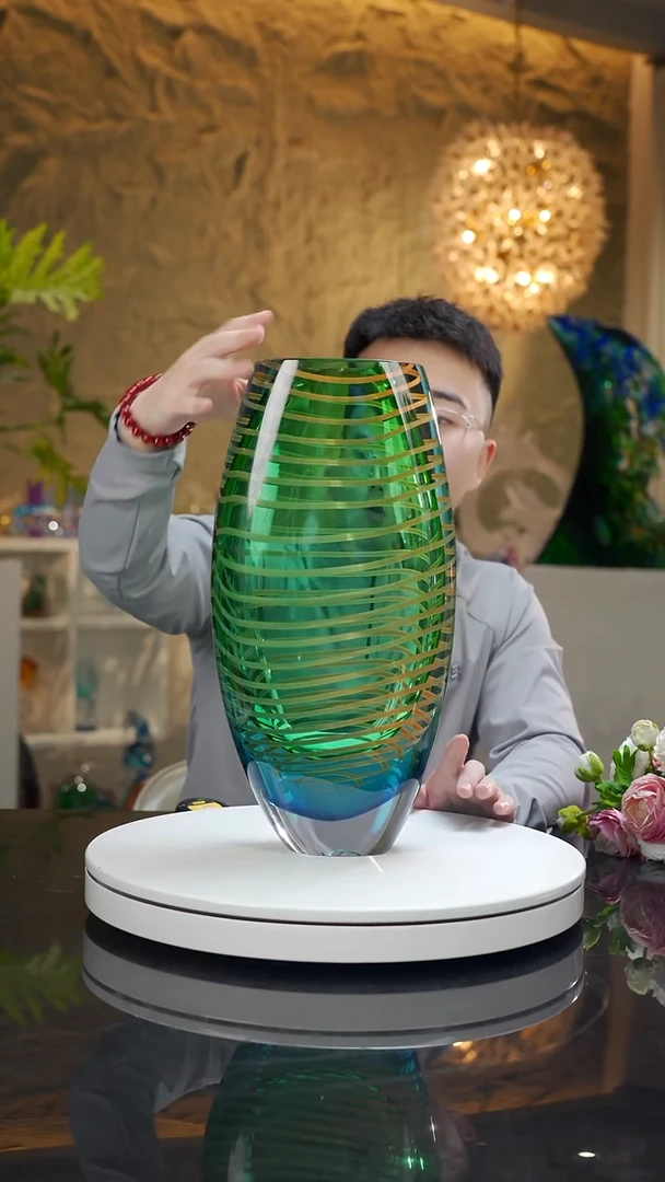 手工艺品琉璃祖母蓝绿绕丝设计款摆件