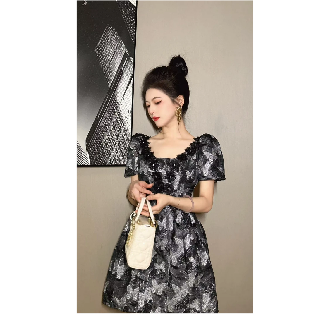 Pretty小众设计师品牌江江定制  法式复古气质温柔连衣裙40471