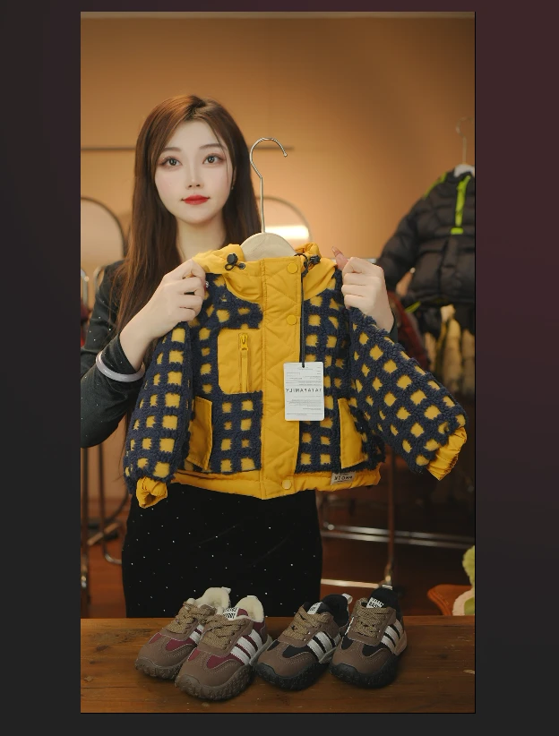 2026儿童穿搭潮流时尚休闲加棉加厚连帽保暖冬季洋气外套58168