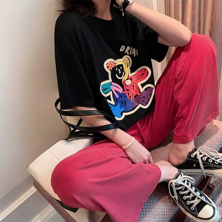 白色纯棉女韩版减龄时尚t恤2025夏季新款宽松大码上衣夏装印花