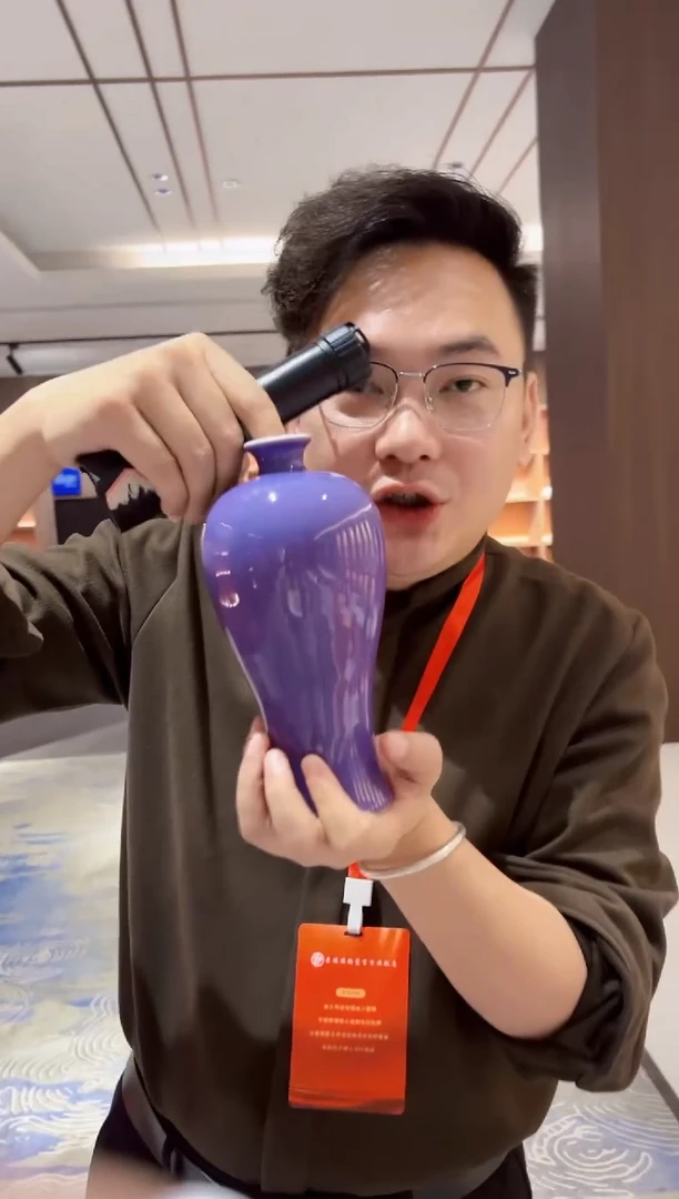 摆件景德镇陶瓷玫瑰紫梅瓶