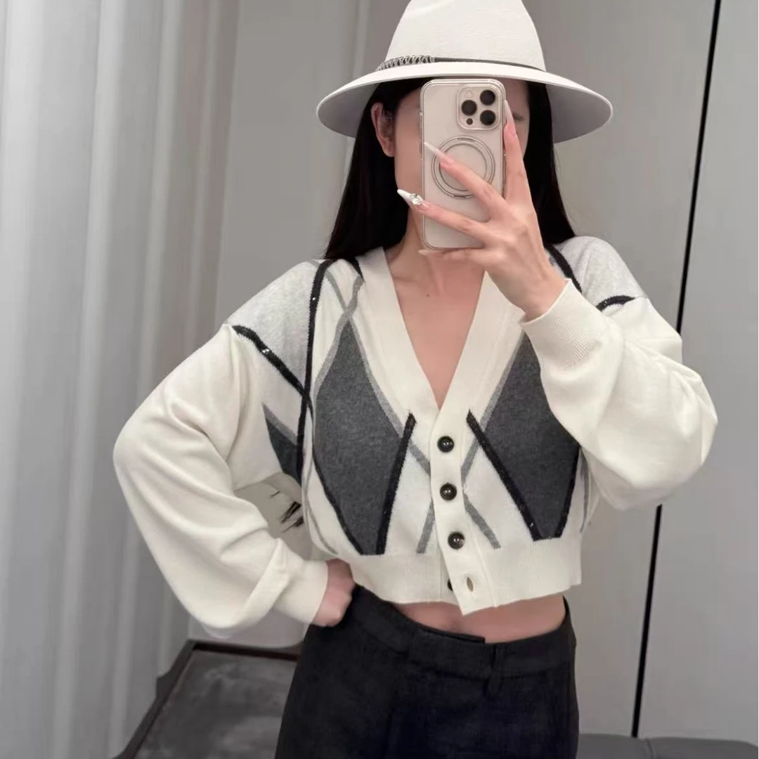 未使用 Brunello Cucinelli/布鲁内洛·库奇内利 V领短款针织开衫