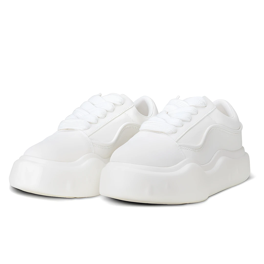 RICHMILK 男女同款真皮厚底 低帮 百搭 增高明星同款时尚休闲鞋