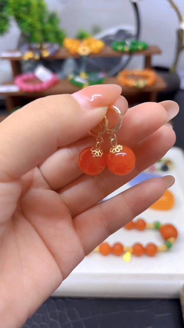 14K金镶嵌耳饰碧玺猫眼E635