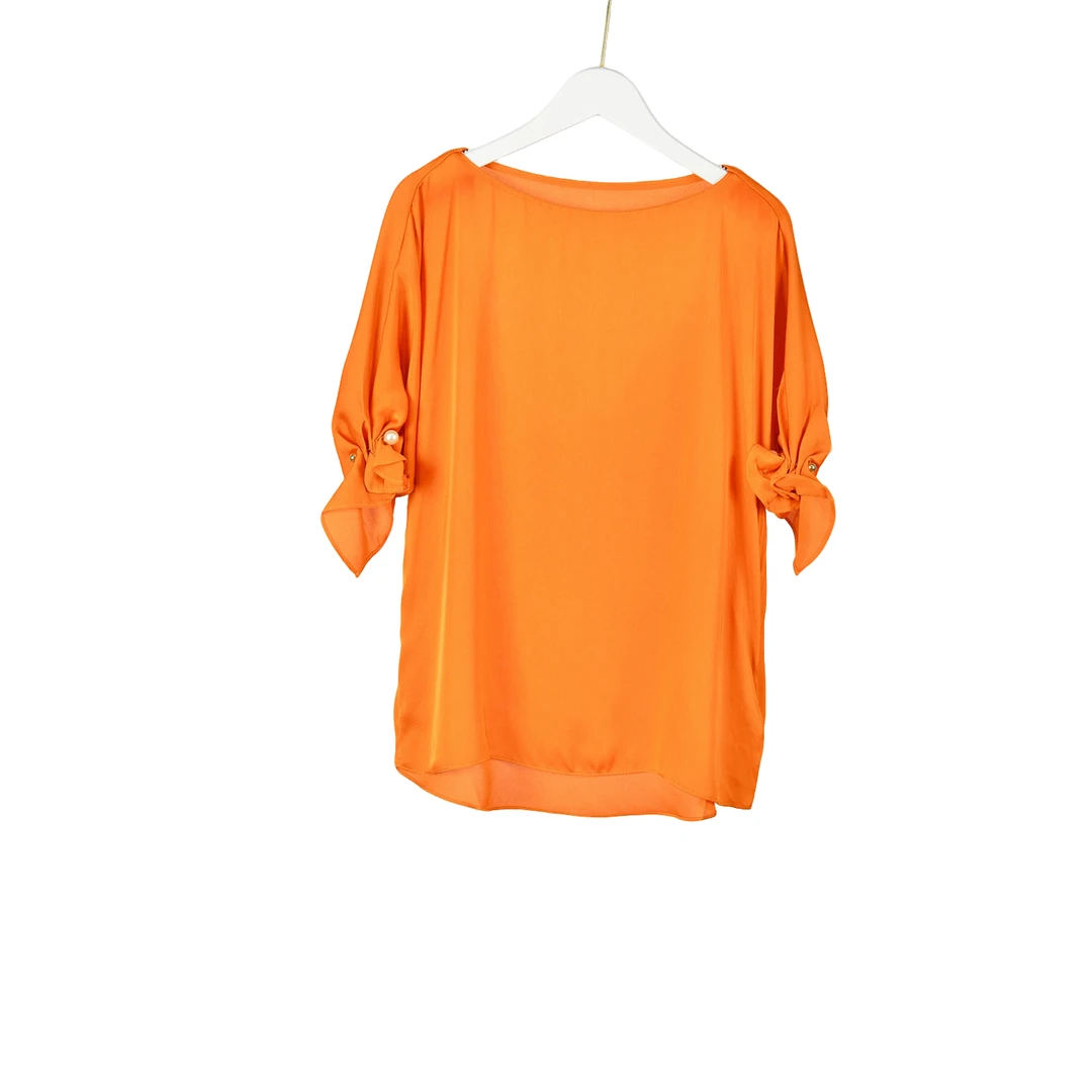 【F-3】时尚女装KBC-珍珠扣泡泡袖上衣5823-橘色大一码