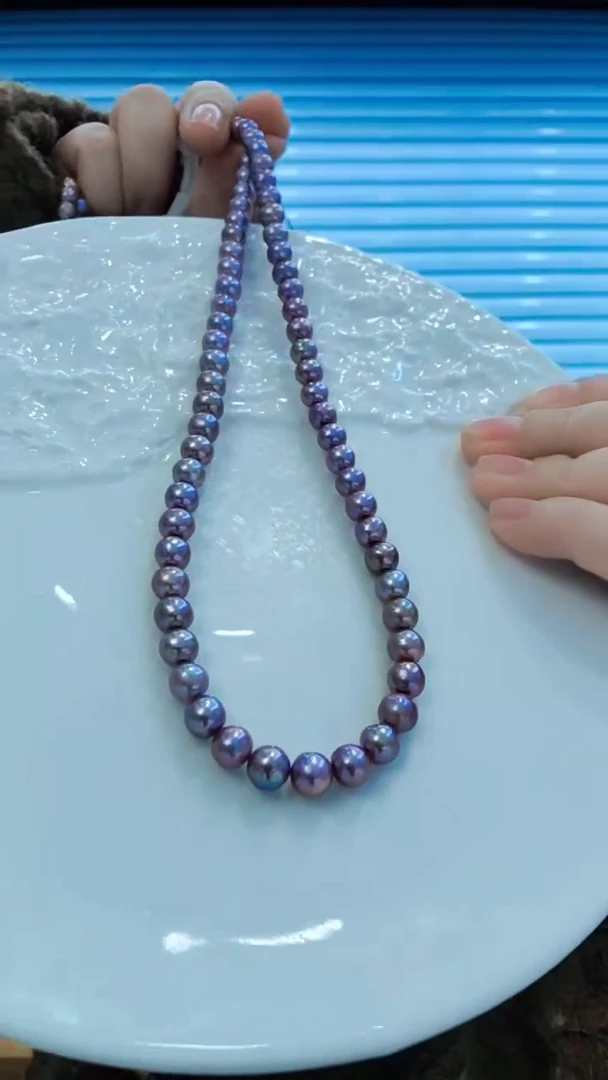 颈饰银S925镶嵌淡水珍珠紫珠项链