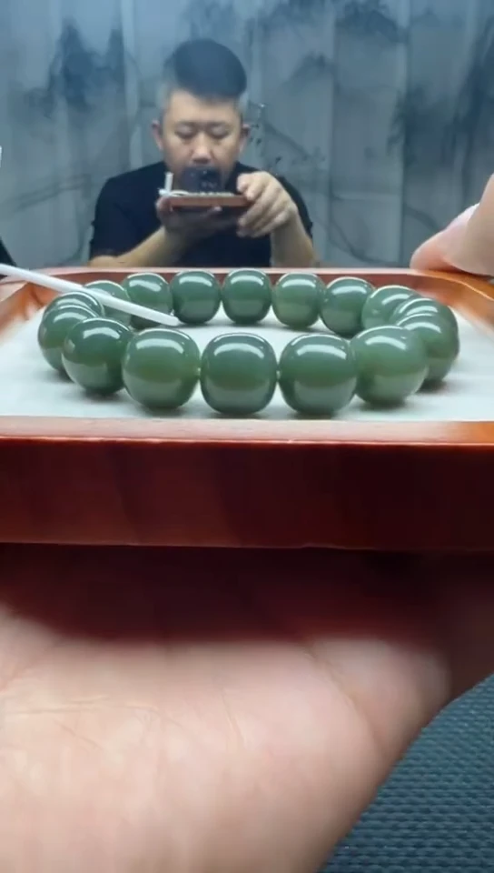未镶嵌手串和田玉且末瓷蓝卡14老邢纯天然拍一发一