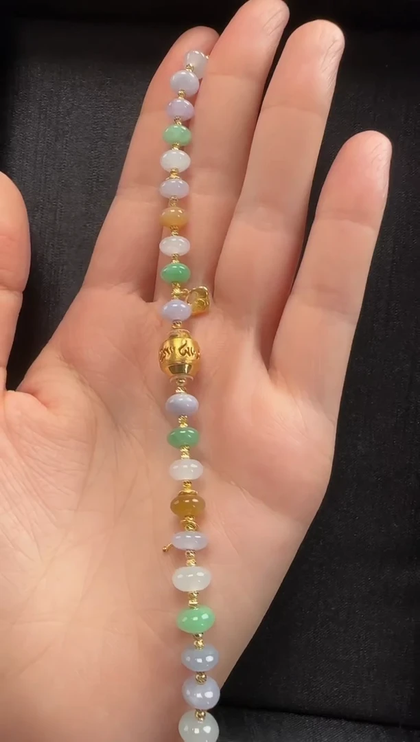 18K金镶嵌手链翡翠346算盘珠一条