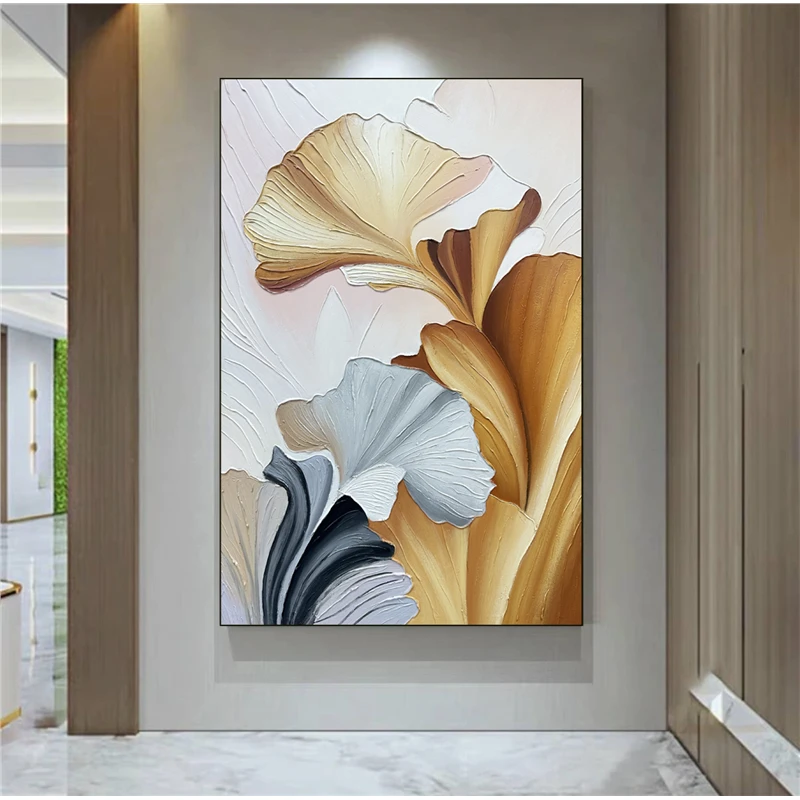 (银杏叶)纯手绘油画客厅挂画肌理画沙发背景墙落地画玄关装饰画