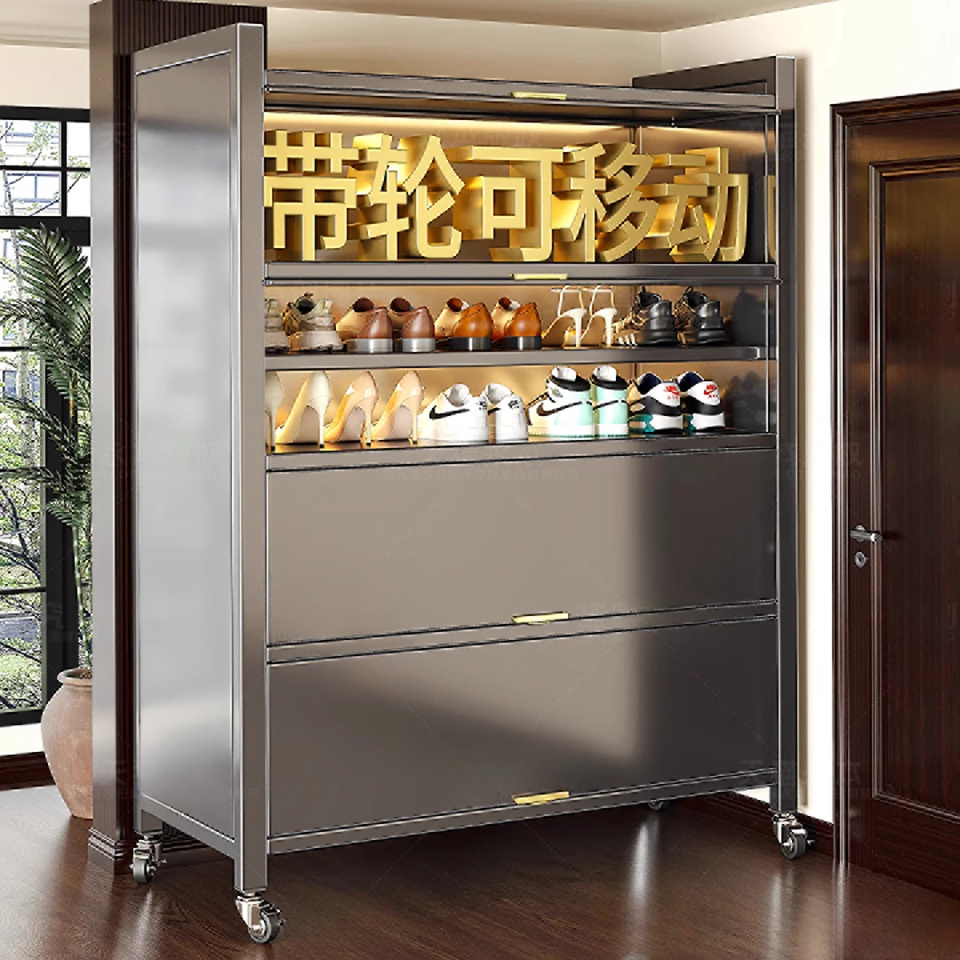 鞋柜家用门口2025新款带轮可移动爆款入户玄关一体靠墙收纳柜鞋架