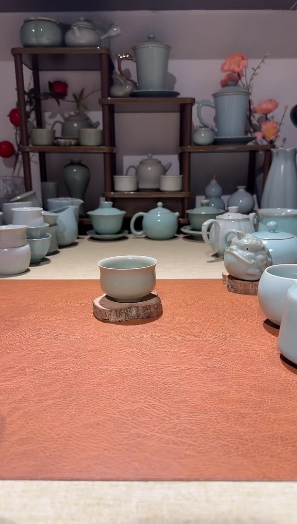 杯子瓷全手薄胎炉式杯 主人杯品茗杯 豆绿釉不开片一级