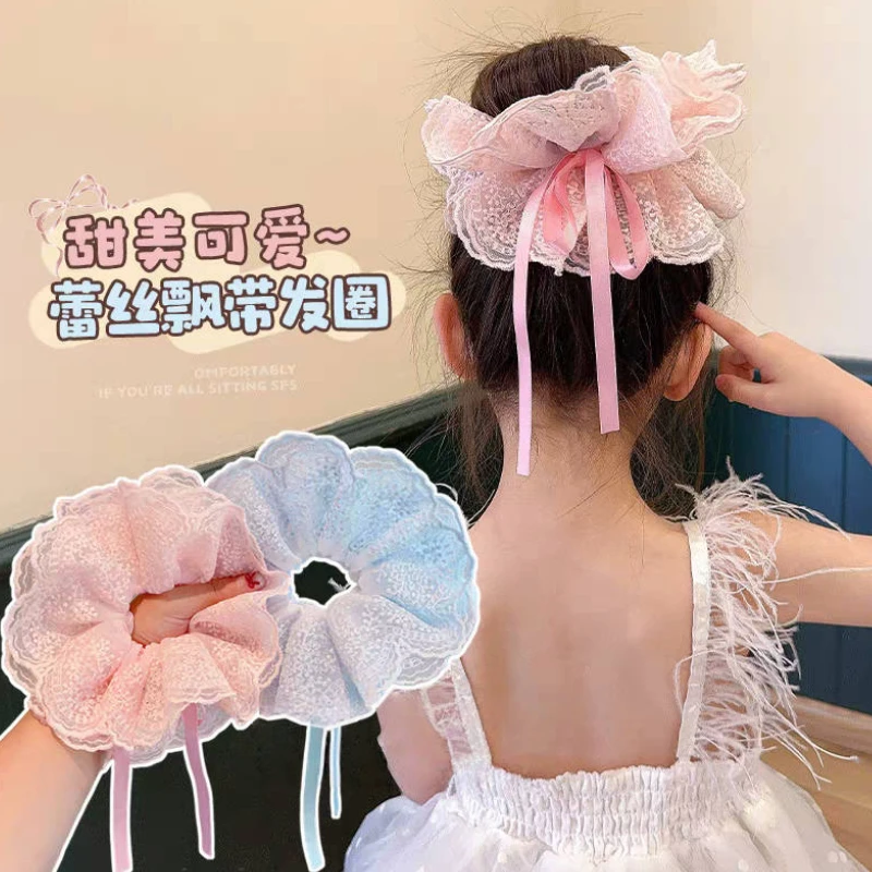 韩版多层褶皱木耳边大肠发圈氛围感日韩系格纹纹理丸子头马尾发圈