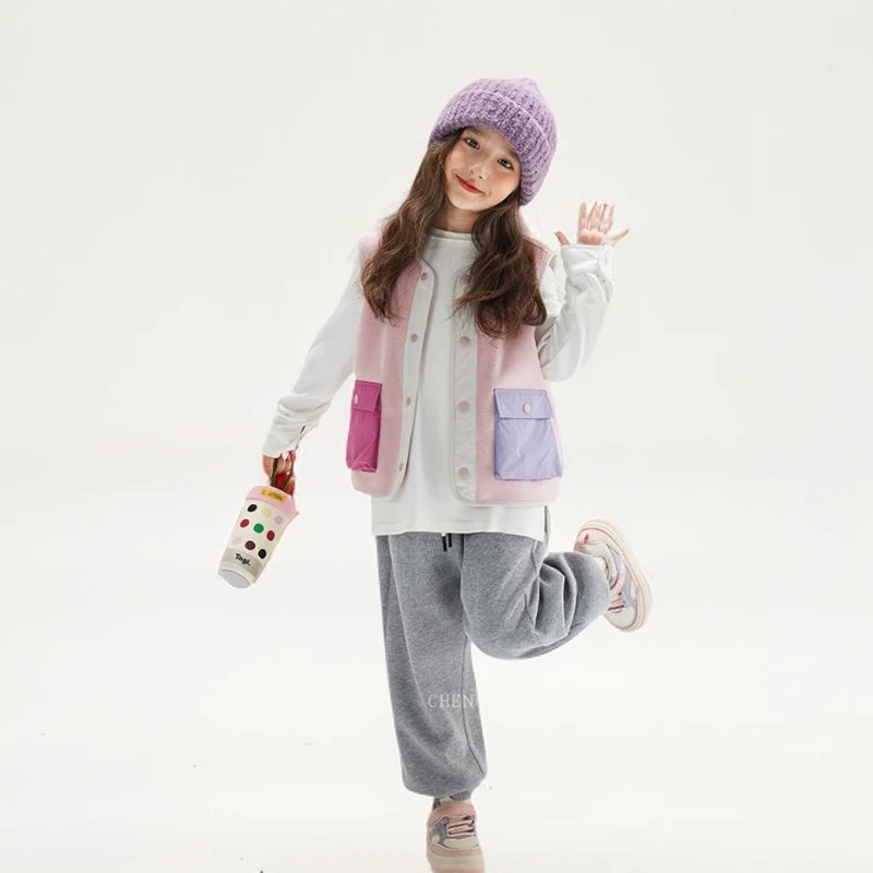 G706 女童 儿童 秋季休闲风马甲马夹马褂百搭撞色外穿