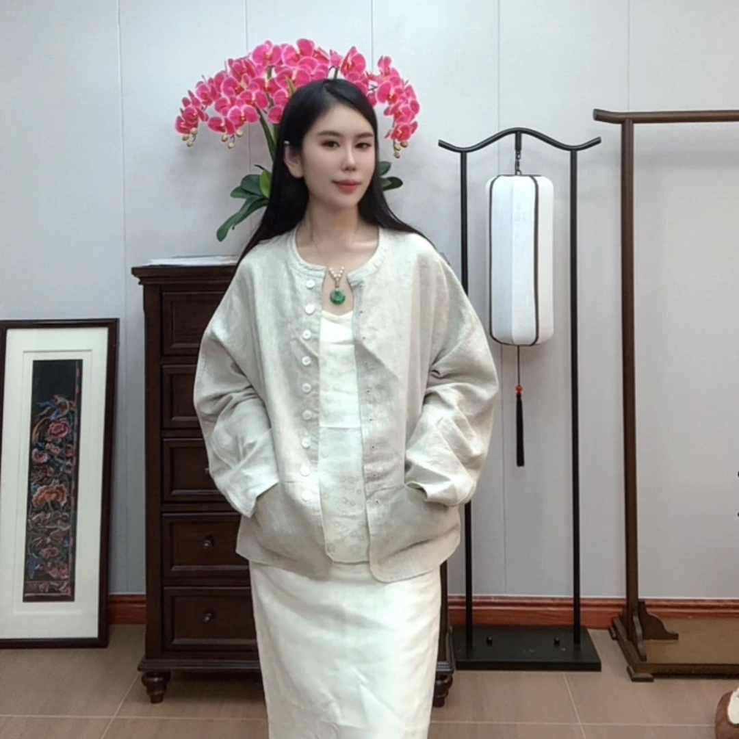 【福宝推荐】百分百纯麻 女短外套开衫新中式设计师修身型