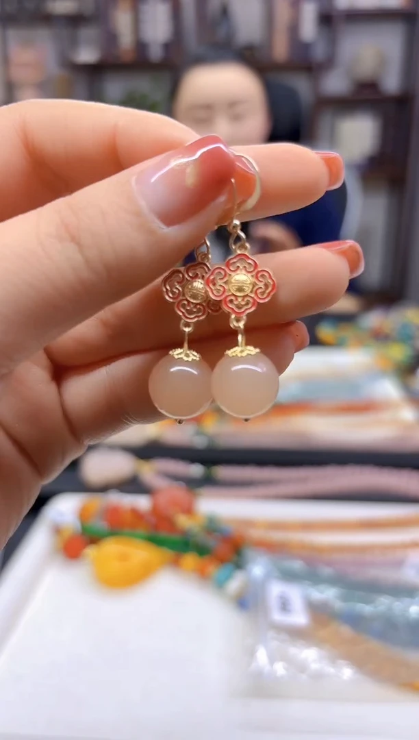 【闪购商品】和田玉耳饰14K金镶嵌E682