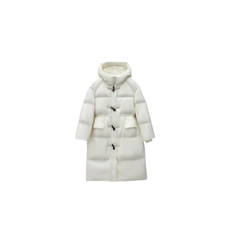 【雪屿】牛角扣加厚款连帽长款女款秋冬羽绒服