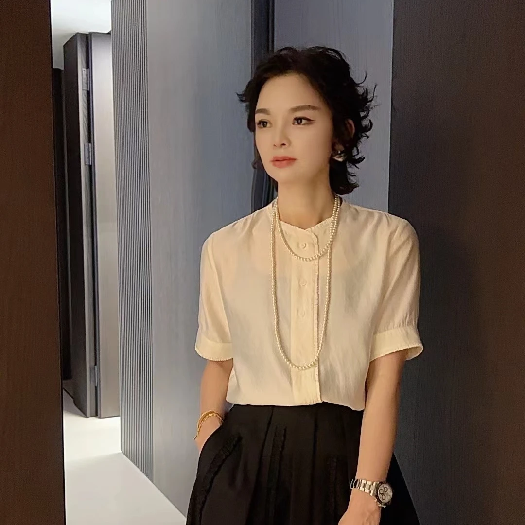 ZM25年新款圆领宽松型衬衫气质上衣女装夏季简约短袖衬衫87222