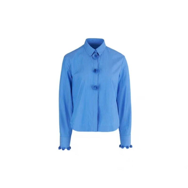 KS 4338-2025条纹衬衫女设计师高级感立体纽扣上衣.