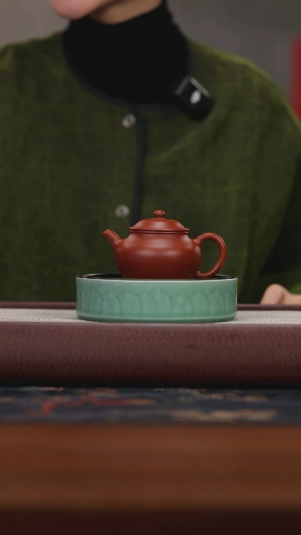 【闪购商品】紫砂茶壶朱泥 古莲子150cc+祥云建水