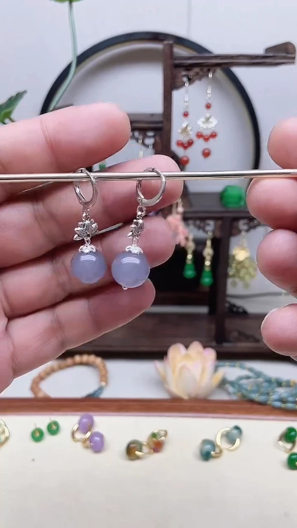 和田玉银S925镶嵌耳饰82号