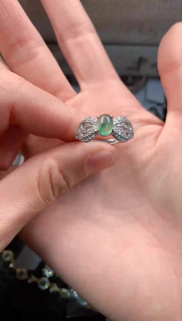 银S925镶嵌戒指翡翠555   1