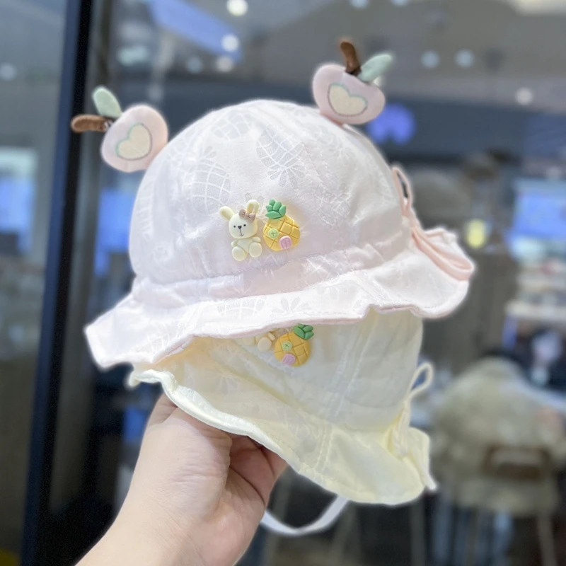 婴儿薄款出游遮阳帽透气婴幼儿渔夫帽外出超萌可爱太阳帽宝宝春夏