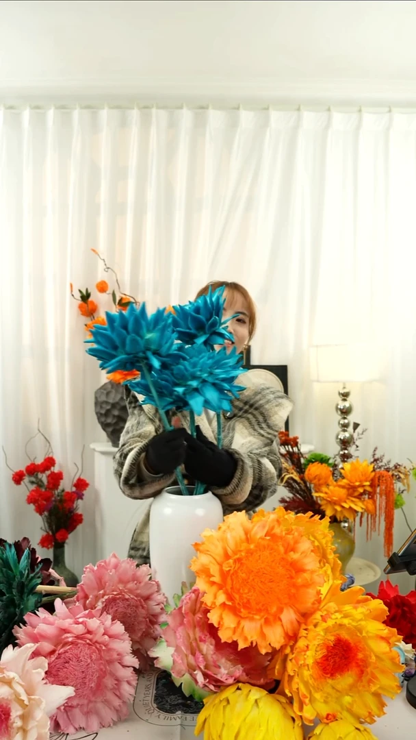 永生洋蓟 霸王花 三 个头【孔雀蓝】  A449