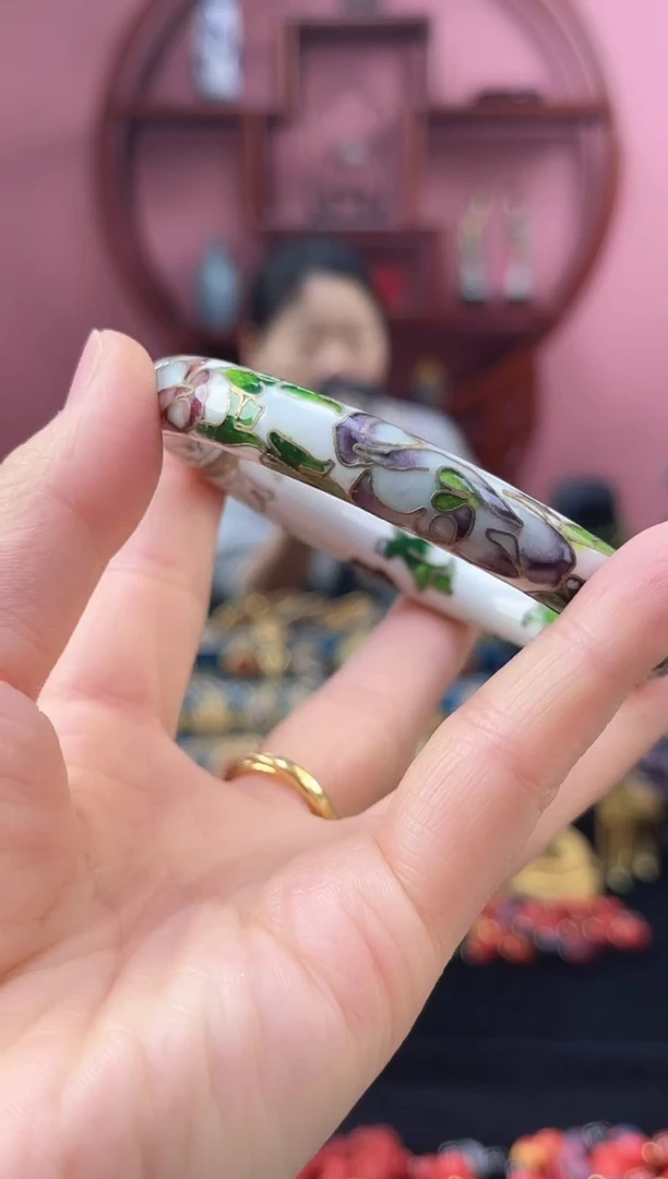 非遗 景泰蓝 开口镯 白色  粗