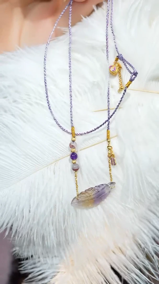 【闪购商品】水晶项链未镶嵌羽毛紫黄晶编绳项链