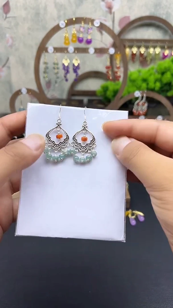 银S925镶嵌翡翠耳饰059