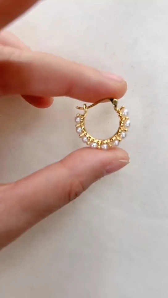 【闪购商品】淡水珍珠耳饰合金金色甜甜圈