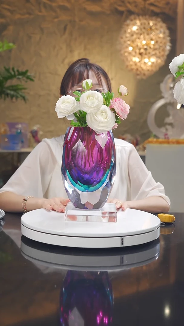 陶瓷金红蓝切面花瓶小