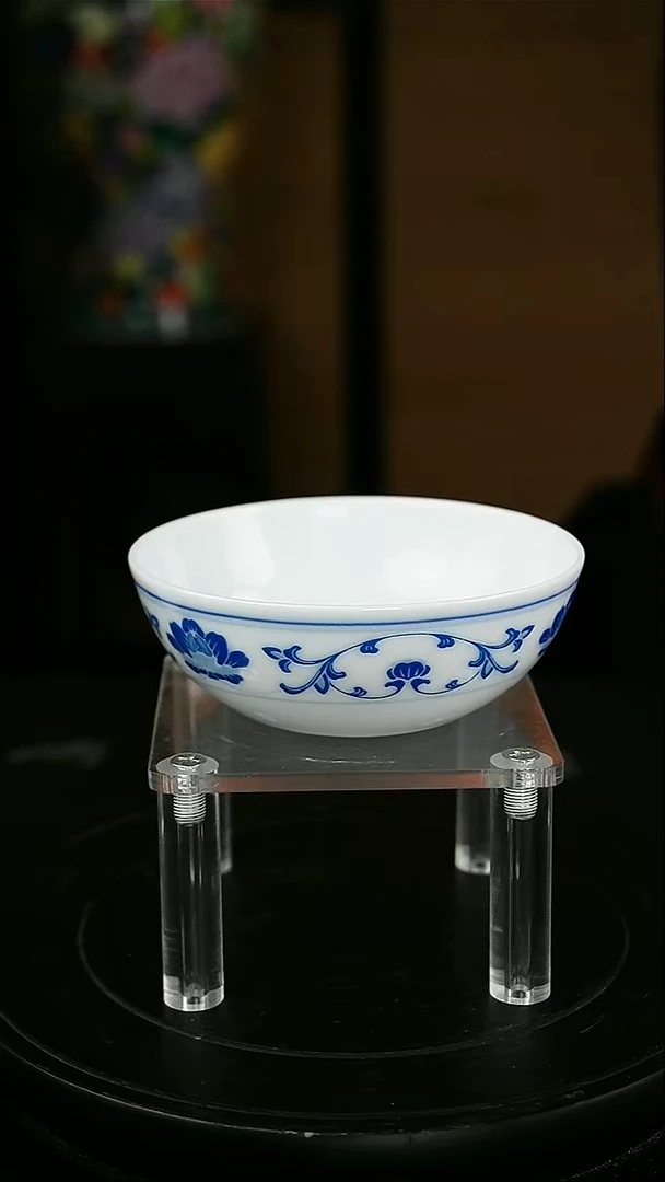 釉中彩贴花蓝牡纹玉泥普洱杯100CC