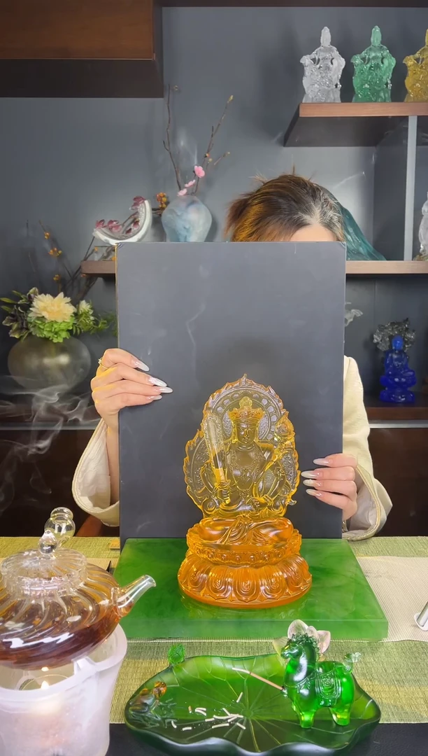 手工艺品琉璃用*背光虚空藏琥珀色24cm