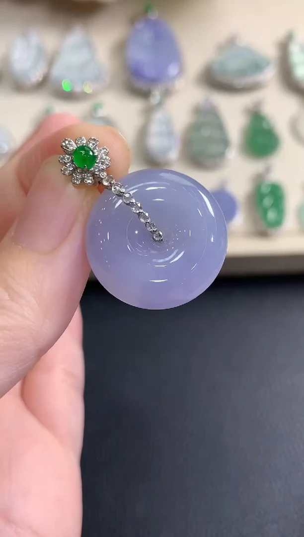 吊坠(不含链)18K金镶嵌翡翠秋日珠宝Q127紫货有色差