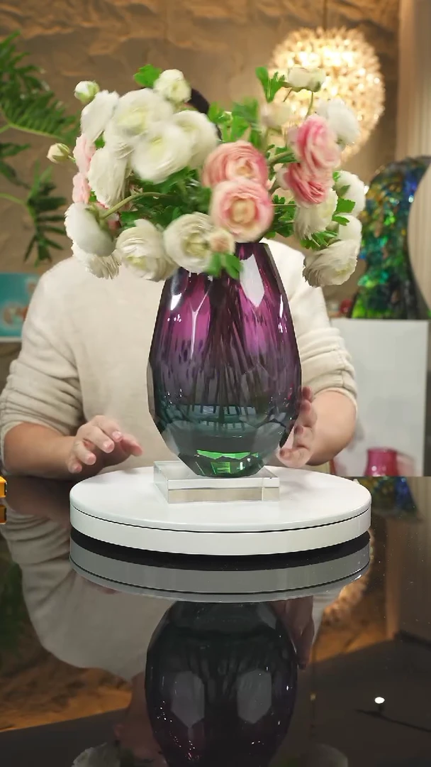 【闪购商品】摆件金紫绿渐变切面花瓶带底座