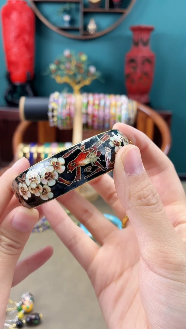 用****9非遗工艺 景泰蓝喜上眉梢开口镯 黑色