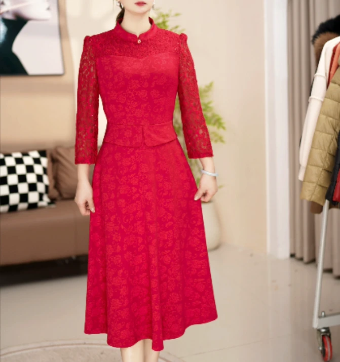 F1099 百搭蕾丝气质中国风旗袍