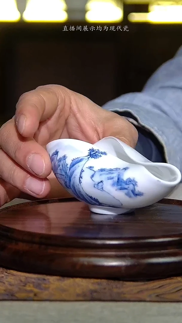 景德镇全手绘高温青花茶荷（微瑕）