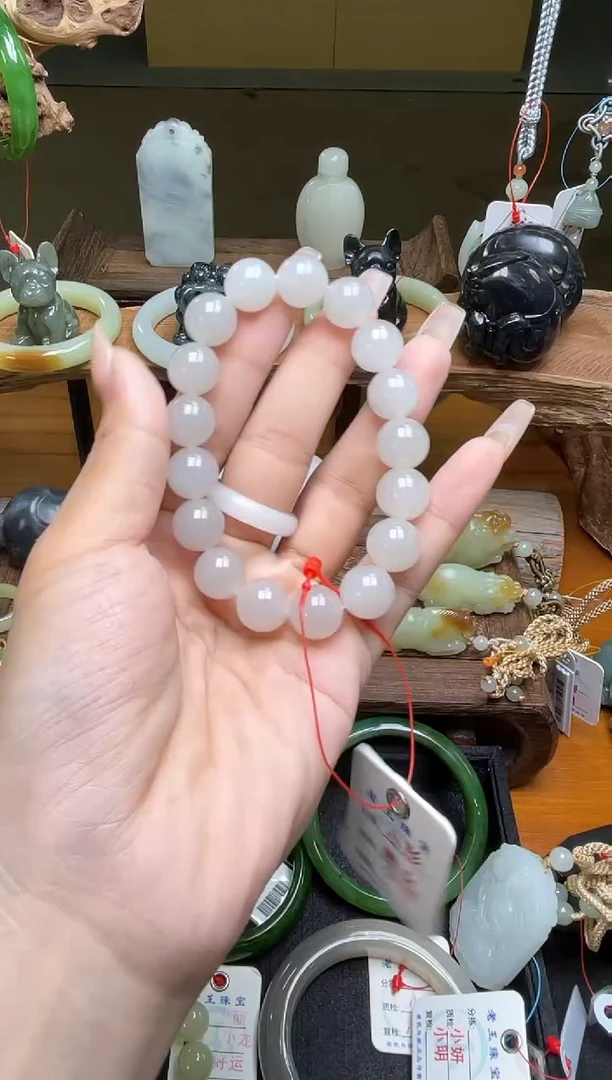 手串未镶嵌和田玉卡12青海白玉圆珠 9010494