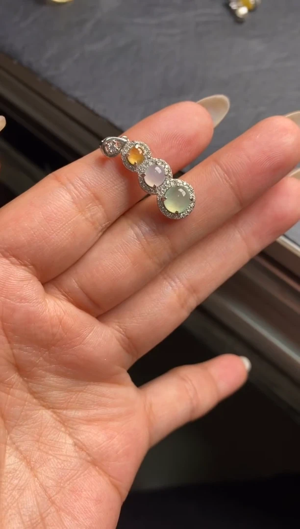 银S925镶嵌戒指翡翠天然A货翡翠