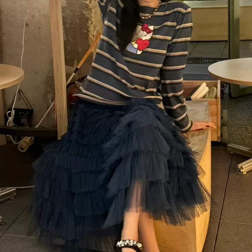 【白姐严选】—【仙女裙】062—两色高腰松紧时尚百搭纱裙