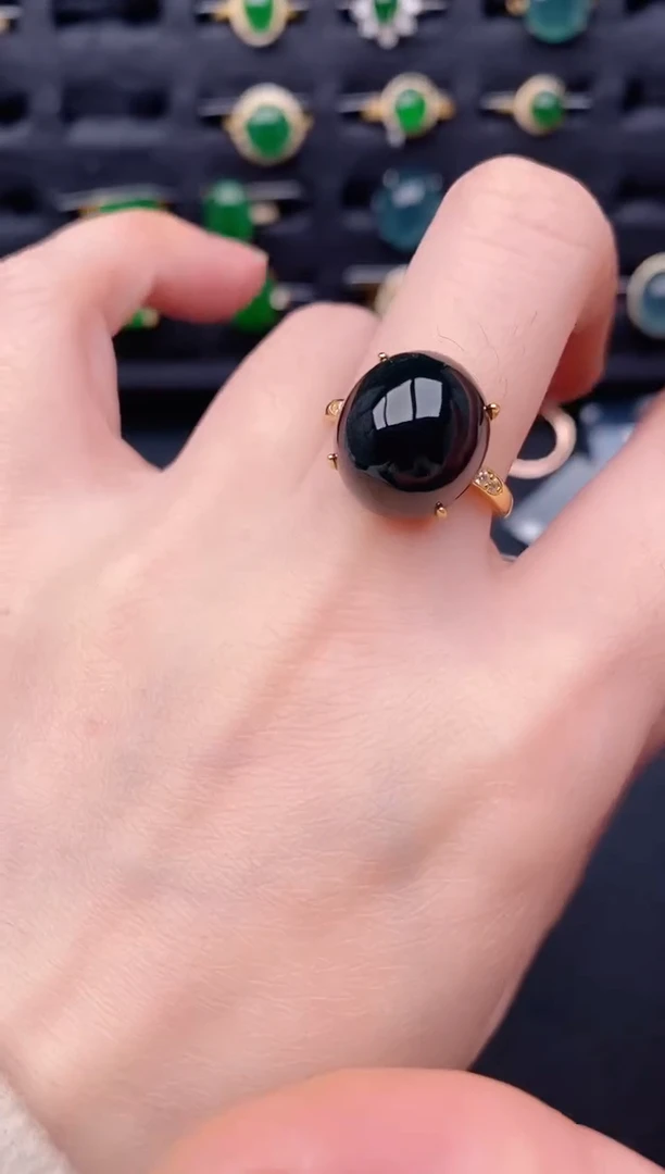 银S925镶嵌戒指翡翠天然a货翡翠356