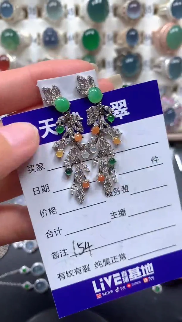 银S925镶嵌翡翠耳饰154