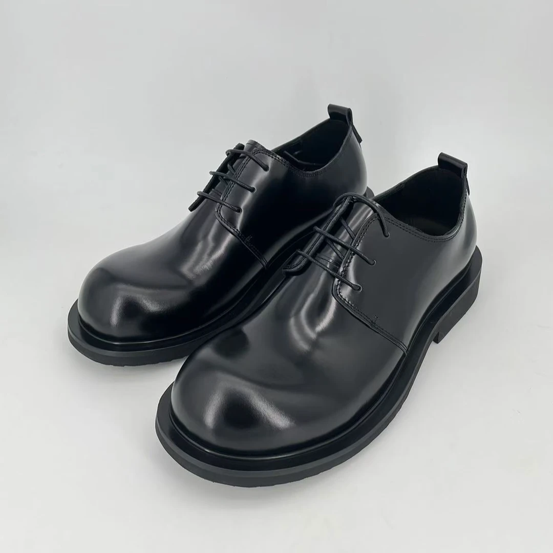 时尚商务圆头真皮英伦风系带男士黑色品质皮鞋牛皮