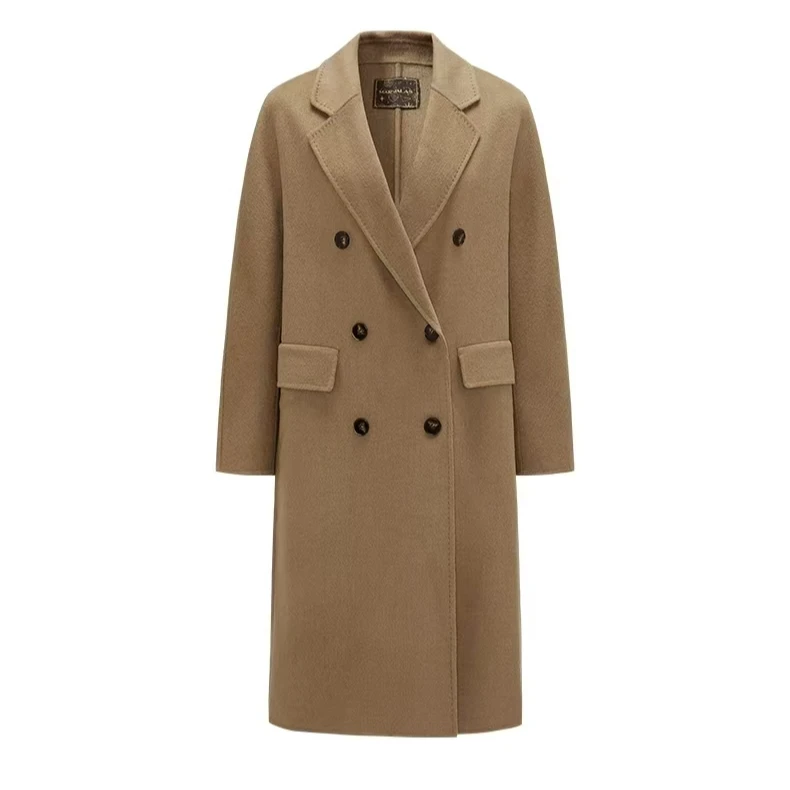 曼德诗女冬季毛呢外套正肩显瘦大衣秋冬西装领中长款M426307200