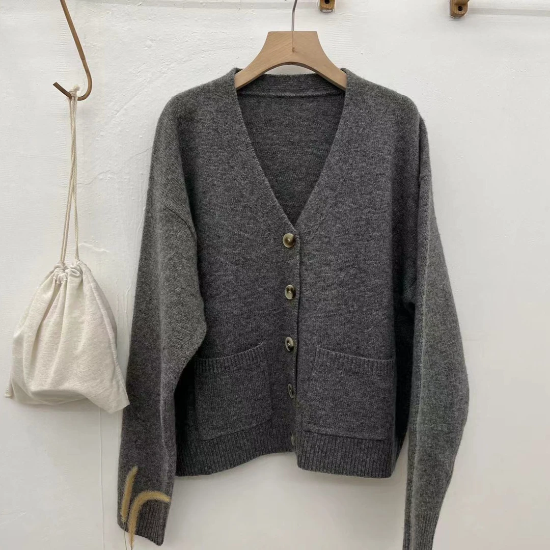 新款气质休闲韩版简约纯色口袋开衫毛衣Z2277