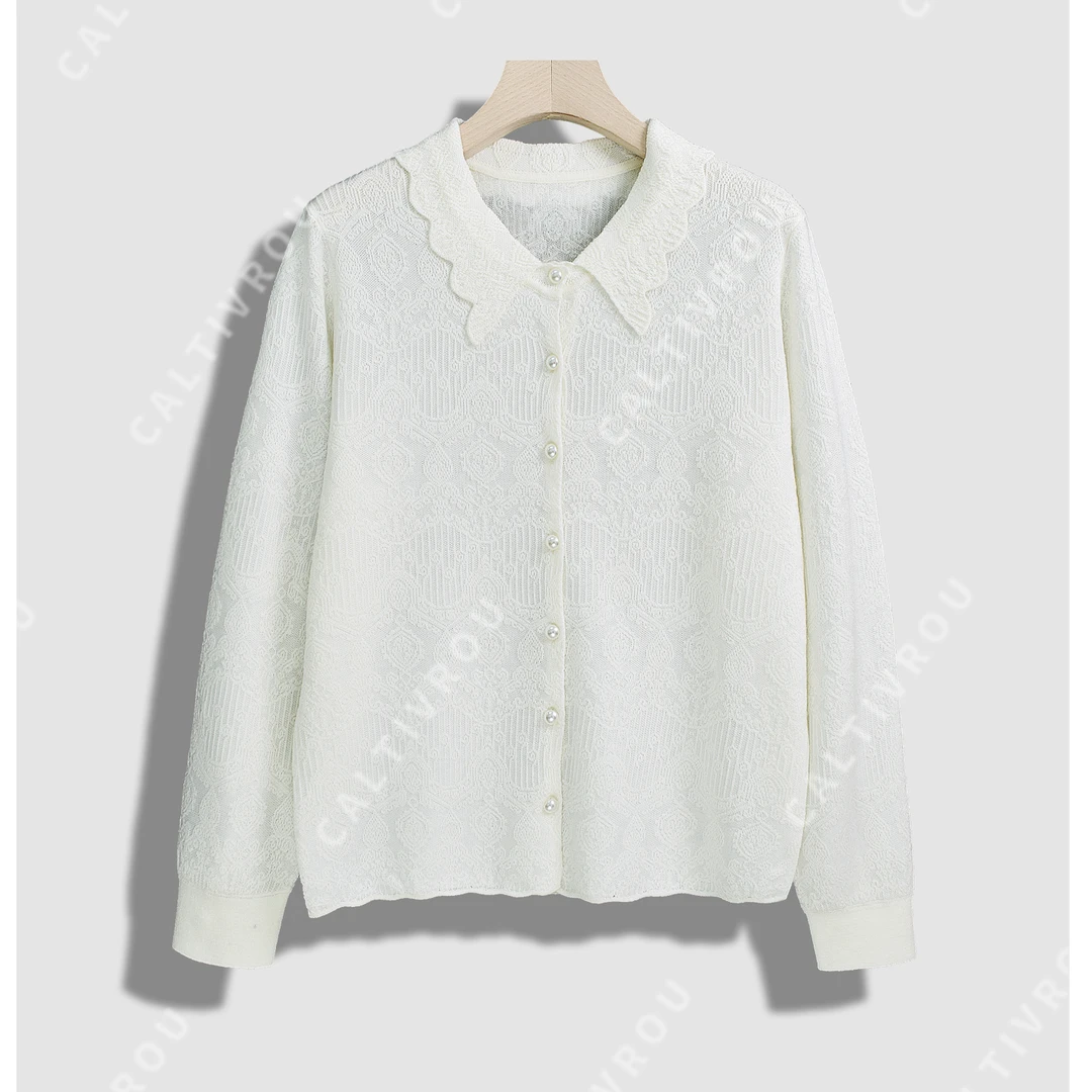 JIUJIU时髦精致polo领重工提花针织开衫-Y15255