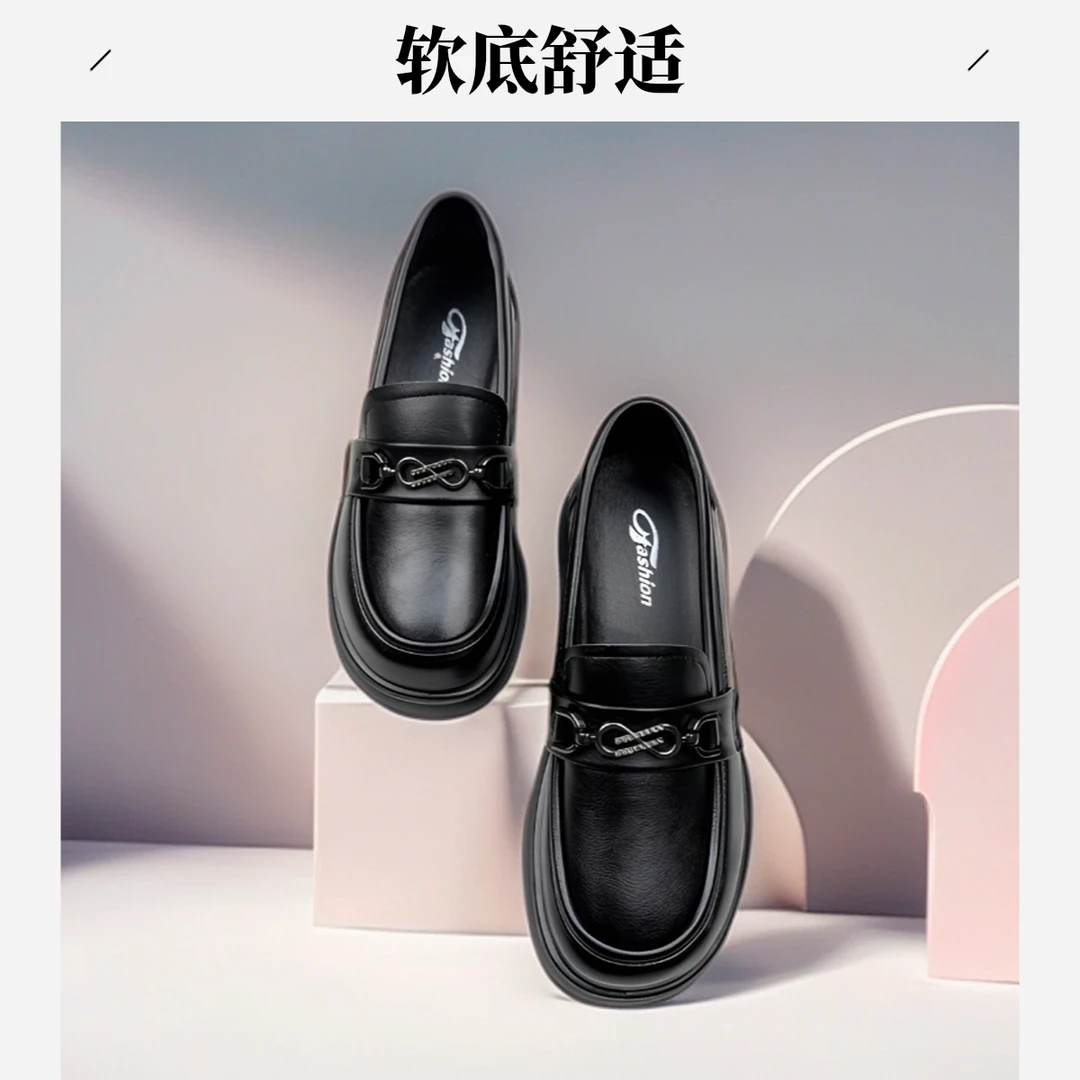 舒适平跟透气防滑秋季乐福鞋单鞋休闲风圆头厚底软底时尚百搭